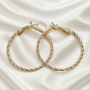 Women’s Twisted Gold Hoop Earrings 1.75” Leverback Statement Style Jewelry